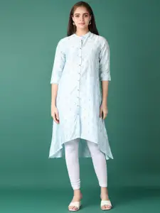 V-Mart Geometric Printed Band Collar High-Low Cotton A-Line Kurta