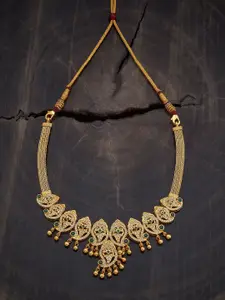 Kushal's Fashion Jewellery 92.5 Pure Silver Gold-Plated Stone Studded Temple Necklace