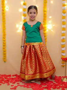 BownBee Girls Woven Design Ready to Wear Pavda Pattu Lehenga & Blouse