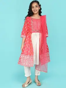V-Mart Girls Printed Round Neck Cotton A-Line Kurtas