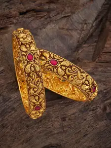 Kushal's Fashion Jewellery Embellished Bridal Set Of 2 Gold-Plated 92.5 Silver Bangles