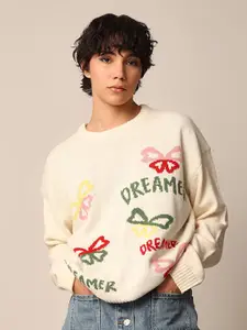 ONLY Women Typography Embroidered Pullover Sweaters