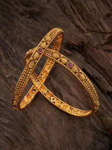 Kushal's Fashion Jewellery Pack Of 2 Gold-Plated Artificial Stones Ethnic Antique Bangle