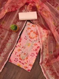 Maroosh Floral Printed Beads Work Organza Unstitched Dress Material