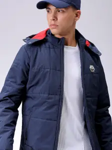 The Indian Garage Co Men Slim Fit Zip-Front Puffer Jacket with Detachable Hood