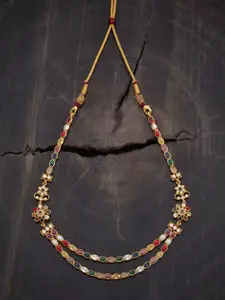 Kushal's Fashion Jewellery 92.5 Pure Silver Gold-Plated Navaratna Stone Studded Necklace