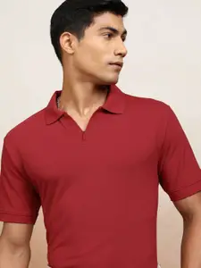 HIGHLANDER Men Solid Polo Collar Cotton Relaxed Fit T-shirt