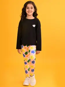 Anthrilo Girls Round Neck T-shirt With Printed Legging