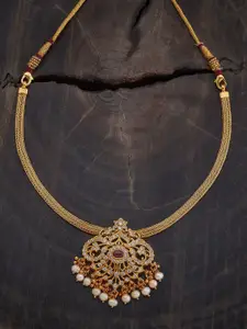 Kushal's Fashion Jewellery Embellished Bridal 92.5 Silver Gold-Plated CZ Temple Necklace