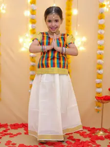 BownBee Girls Woven Design Zari Ready to Wear Pavda Pattu Lehenga & Blouse