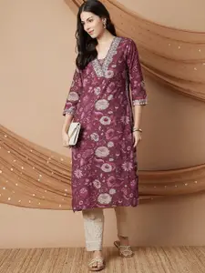 Melange by Lifestyle Ethnic Motifs Printed Mirror Work A-Line Kurta