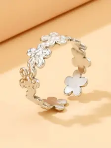 MYKI Silver-Plated Stainless Steel Adjustable Dishy Finger Ring