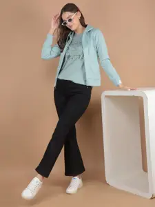 Crimsoune Club Women Printed Hooded Front-Open Sweatshirt