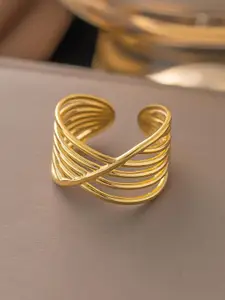 MYKI Personable Stainless Steel Gold-Plated Adjustable Finger Ring