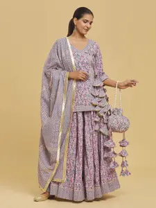 Samyukta Singhania Floral Printed Gotta Patti Ready to Wear Lehenga & Blouse With Dupatta