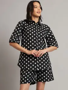 BRINNS Polka Dots Printed Shirt Collar Short Sleeves Shirt With Shorts