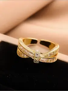 MYKI Gold-Plated Stones-Studded Stainless Steel Adjustable Finger Ring