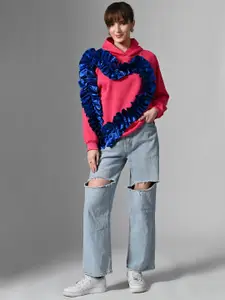 PANKH Women Self Design Ruffled Heart Applique Pullover