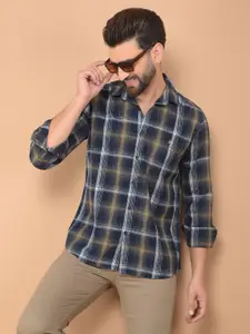 Crimsoune Club Men Classic Spread Collar Tartan Checked Cotton Casual Shirt