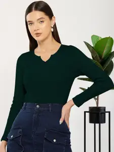 Dream Beauty Fashion Women Solid V-Neck Long Sleeves Top