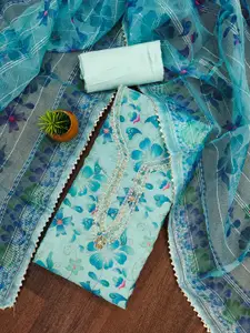 Maroosh Floral Printed Sequinned Organza Unstitched Dress Material