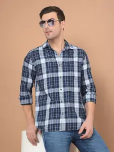 Crimsoune Club Men Classic Spread Collar Checked Cotton Slim Fit Casual Shirt