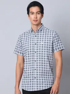 Majestic Man Men Classic Spread Collar Checked Cotton Slim Fit Casual Shirt