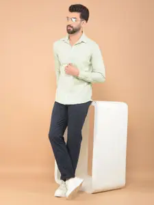 Crimsoune Club Men Classic Spread Collar Solid Cotton Slim Fit Casual Shirt