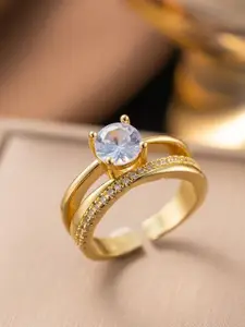 MYKI Gold-Plated Stainless Steel Stone-Studded Finger Ring