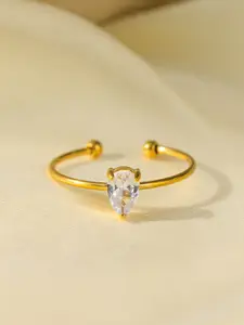 MYKI Gold-Plated Stainless Steel Stone-Studded Adjustable Magnificent Finger Ring