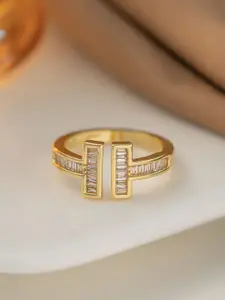 MYKI Gold-Plated Stone-Studded Adjustable Finger Ring