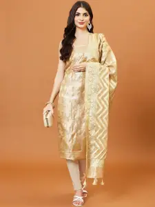 Meena Bazaar Floral Woven Design Zari Unstitched Dress Material