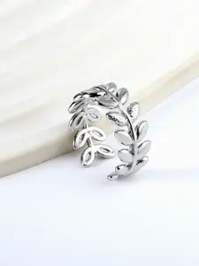 MYKI Silver-Plated Stainless Steel Leaf Shaped Adjustable Finger Ring