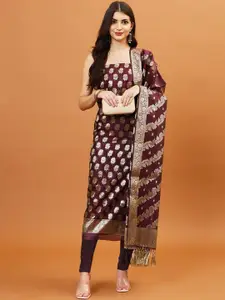 Meena Bazaar Floral Woven Design Zari Unstitched Dress Material