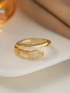MYKI Gold-Plated Stainless Steel Stone Studded Adjustable Finger Ring