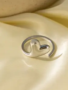 MYKI Silver-Plated Stainless Steel Heart Shaped Bonnie Adjustable Finger Ring