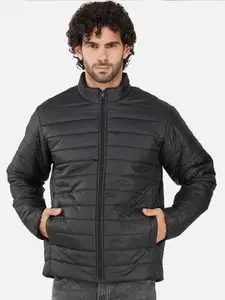 BAESD Men Mock Collar Solid Casual Puffer Jacket