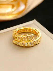 MYKI Gold-Plated Stainless Steel Stones-Studded Adjustable Finger Ring