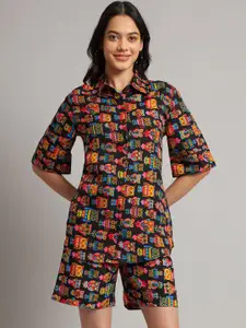 BRINNS Quirky Printed Shirt Collar Short Sleeves Shirt With Shorts