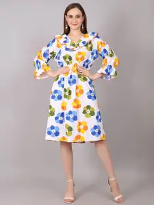 BAESD Women Cotton Floral Printed Fit & Flare Knee Length Dress