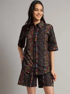 BRINNS Geometric Printed Shirt Collar Short Sleeves Shirt With Shorts