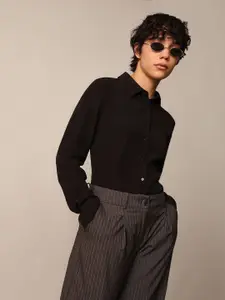 ONLY Women Spread Collar Solid Casual Shirt