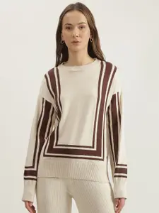 ELLE Women Cotton Self Design Long Sleeves Pullover