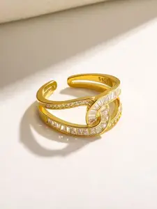 MYKI Gold-Plated Stainless Steel Stone-Studded Adjustable Finger Ring