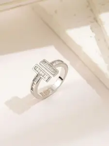 MYKI Silver-Plated Stainless Steel Stone Studded Finger Ring