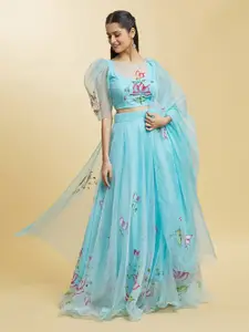 Samyukta Singhania Samyukta Singhani Lotus Printed Ready to Wear Lehenga & Blouse With Dupatta