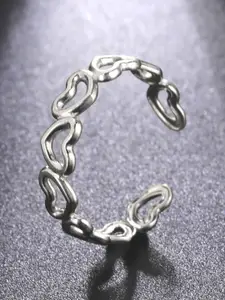 MYKI Silver-Plated Stainless Steel Heart Shaped Adjustable Finger Ring