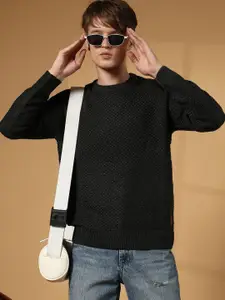 Campus Sutra Men Cable Knit Round Neck Pullover Sweater
