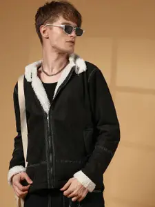 Campus Sutra Men Spread Collar Solid Casual Bomber Jacket