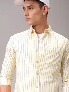 The Indian Garage Co Men Cutaway Collar Vertical Striped Cotton Slim Fit Casual Shirt